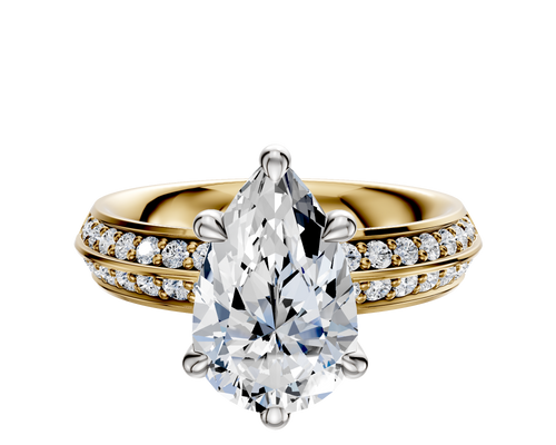 18K Two Tone 6 Prong Basket Classic Knife Edge 1-Row-Pave 2.5mm Engagement Ring