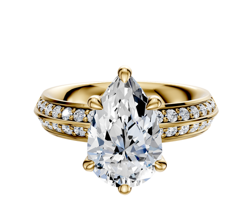 18K Yellow Gold 6 Prong Basket Classic Knife Edge 1-Row-Pave 2.5mm Engagement Ring