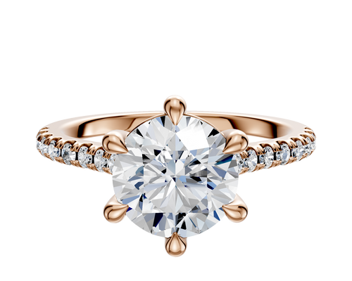 18K Rose Gold 6 Prong Basket Cathedral Dome 1-Row-Pave 2.5mm Engagement Ring