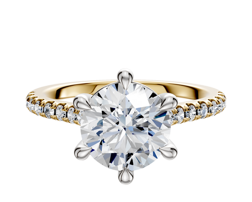 14K Two Tone 6 Prong Basket Cathedral Dome 1-Row-Pave 2.5mm Engagement Ring