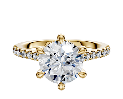 14K Yellow Gold 6 Prong Basket Cathedral Dome 1-Row-Pave 2.5mm Engagement Ring