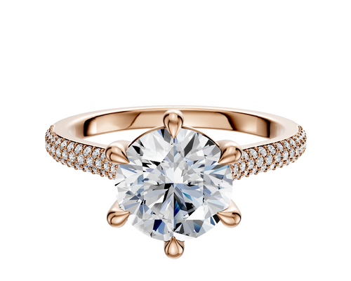 18K Rose Gold 6 Prong Basket Cathedral Dome 3-Row-Pave 2.0mm Engagement Ring