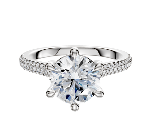 Platinum 6 Prong Basket Cathedral Dome 3-Row-Pave 2.0mm Engagement Ring