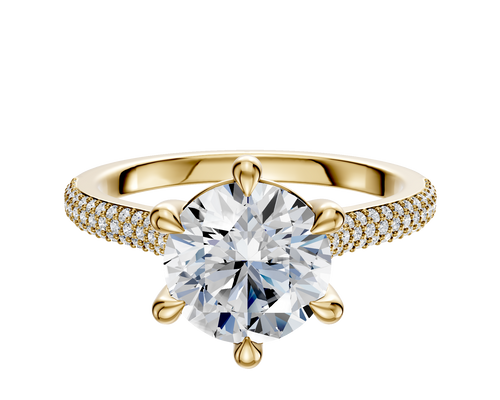 14K Yellow Gold 6 Prong Basket Cathedral Dome 3-Row-Pave 2.0mm Engagement Ring