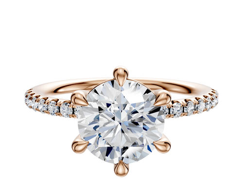 18K Rose Gold 6 Prong Basket Classic Dome 1-Row-Pave 2.5mm Engagement Ring