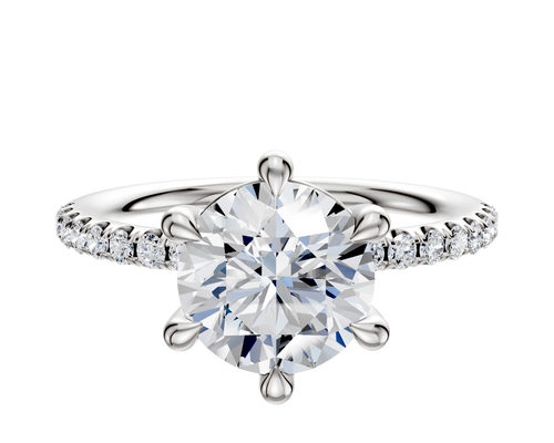 18K White Gold 6 Prong Basket Classic Dome 1-Row-Pave 2.5mm Engagement Ring