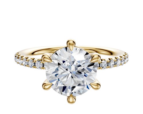 14K Yellow Gold 6 Prong Basket Classic Dome 1-Row-Pave 2.5mm Engagement Ring
