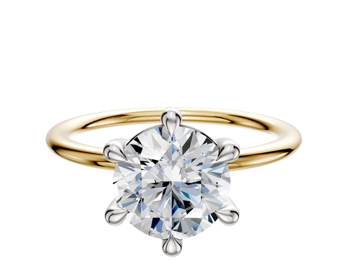 18K Two Tone 6 Prong Basket Classic Dome 1.5mm Engagement Ring