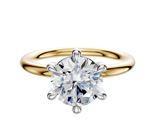14K Two Tone 6 Prong Basket Classic Dome 2.0mm Engagement Ring