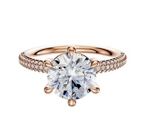 18K Rose Gold 6 Prong Basket Classic Dome 3-Row-Pave 2.0mm Engagement Ring