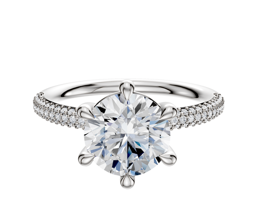 Platinum 6 Prong Basket Classic Dome 3-Row-Pave 2.0mm Engagement Ring