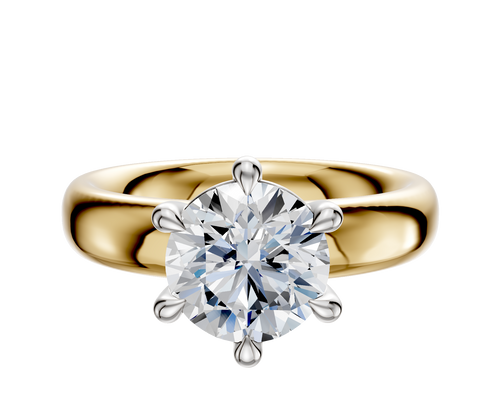 14K Two Tone 6 Prong Basket Classic Dome 4.0mm Engagement Ring