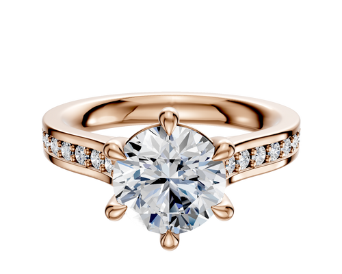 18K Rose Gold 6 Prong Basket Cathedral Flat 1-Row-Pave 2.5mm Engagement Ring