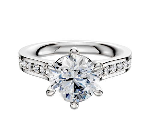 Platinum 6 Prong Basket Cathedral Flat 1-Row-Pave 2.5mm Engagement Ring