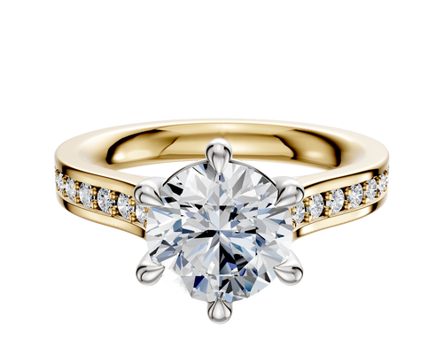 14K Two Tone 6 Prong Basket Cathedral Flat 1-Row-Pave 2.5mm Engagement Ring
