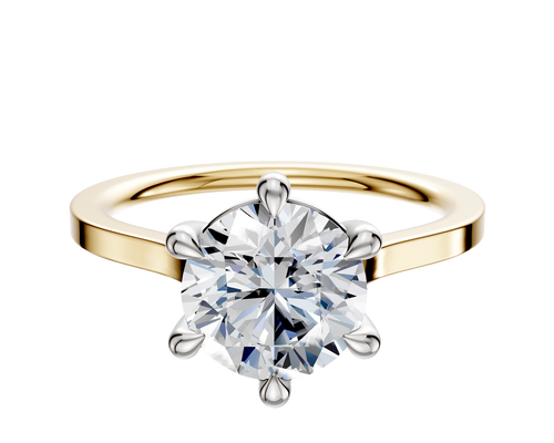 14K Two Tone 6 Prong Basket Cathedral Flat 1.5mm Engagement Ring