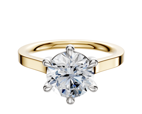 14K Two Tone 6 Prong Basket Cathedral Flat 2.0mm Engagement Ring