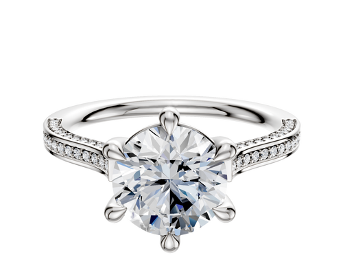 18K White Gold 6 Prong Basket Cathedral Flat 3-Row-Pave 2.0mm Engagement Ring