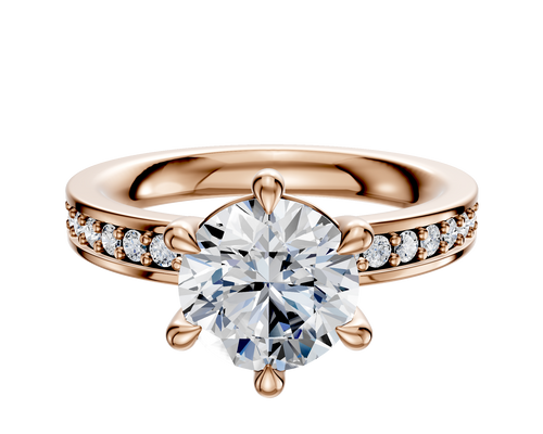 18K Rose Gold 6 Prong Basket Classic Flat 1-Row-Pave 2.5mm Engagement Ring