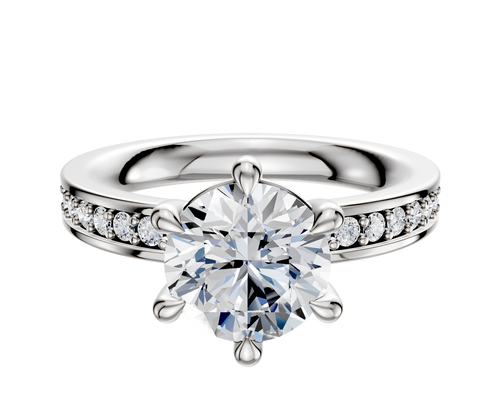 18K White Gold 6 Prong Basket Classic Flat 1-Row-Pave 2.5mm Engagement Ring