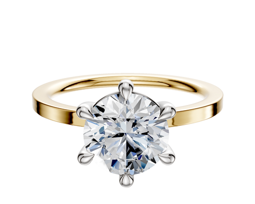 14K Two Tone 6 Prong Basket Classic Flat 1.5mm Engagement Ring