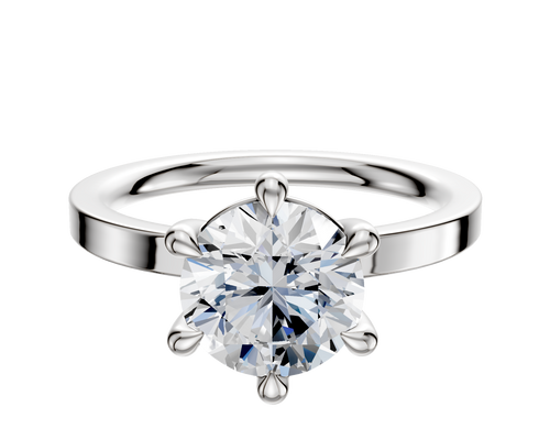 14K White Gold 6 Prong Basket Classic Flat 2.0mm Engagement Ring