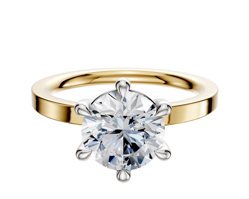 18K Two Tone 6 Prong Basket Classic Flat 2.0mm Engagement Ring
