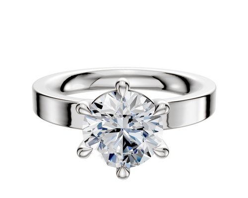 14K White Gold 6 Prong Basket Classic Flat 3.0mm Engagement Ring