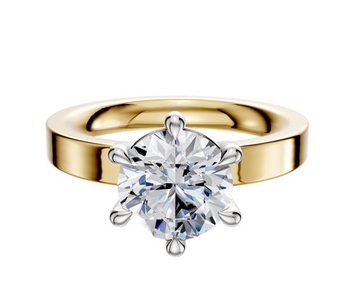 14K Two Tone 6 Prong Basket Classic Flat 3.0mm Engagement Ring