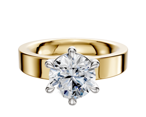 14K Two Tone 6 Prong Basket Classic Flat 4.0mm Engagement Ring