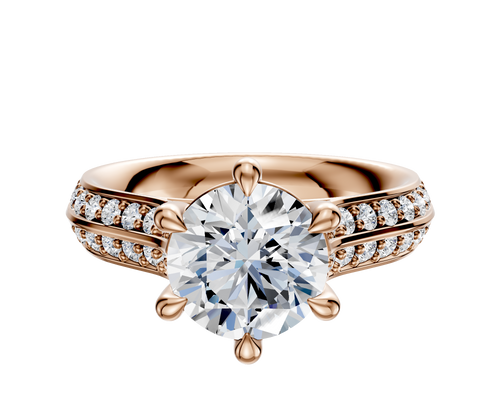 18K Rose Gold 6 Prong Basket Cathedral Knife Edge 1-Row-Pave 2.5mm Engagement Ring