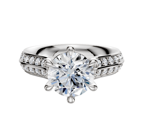 14K White Gold 6 Prong Basket Cathedral Knife Edge 1-Row-Pave 2.5mm Engagement Ring