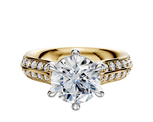 14K Two Tone 6 Prong Basket Cathedral Knife Edge 1-Row-Pave 2.5mm Engagement Ring