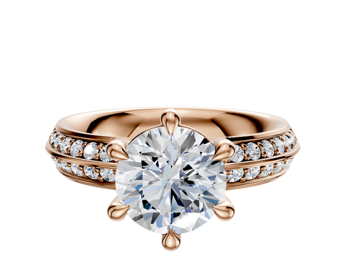 18K Rose Gold 6 Prong Basket Classic Knife Edge 1-Row-Pave 2.5mm Engagement Ring