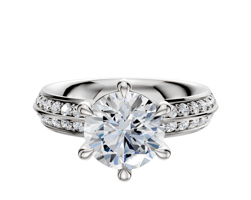 14K White Gold 6 Prong Basket Classic Knife Edge 1-Row-Pave 2.5mm Engagement Ring