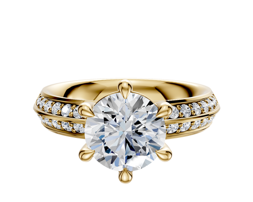 14K Yellow Gold 6 Prong Basket Classic Knife Edge 1-Row-Pave 2.5mm Engagement Ring