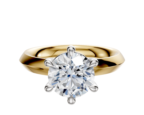 14K Two Tone 6 Prong Basket Classic Knife Edge 3.0mm Engagement Ring