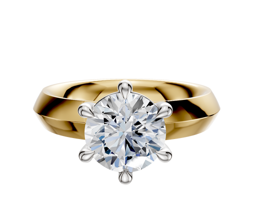 14K Two Tone 6 Prong Basket Classic Knife Edge 4.0mm Engagement Ring