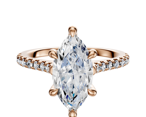 18K Rose Gold 6 Prong Hidden Halo Cathedral Dome 1-Row-Pave 2.5mm Engagement Ring