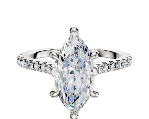 14K White Gold 6 Prong Hidden Halo Cathedral Dome 1-Row-Pave 2.5mm Engagement Ring