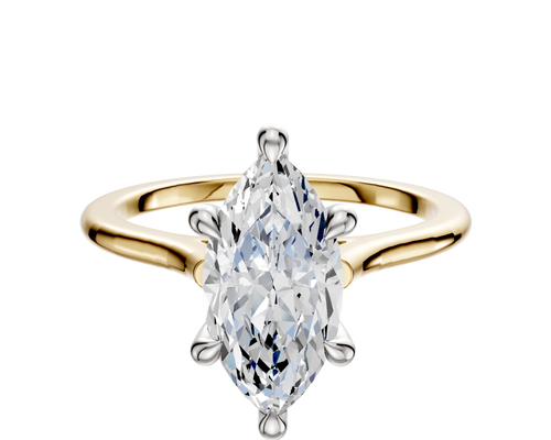 14K Two Tone 6 Prong Hidden Halo Cathedral Dome 1.5mm Engagement Ring