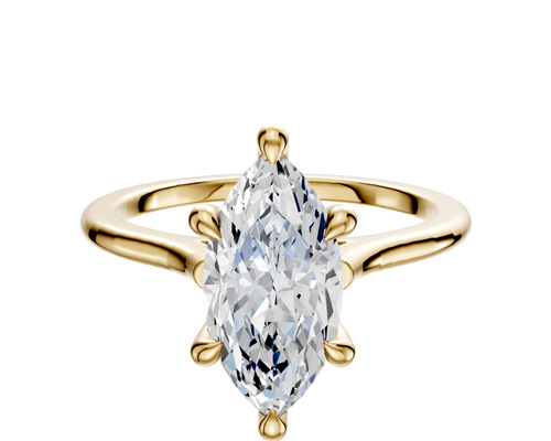 18K Yellow Gold 6 Prong Hidden Halo Cathedral Dome 1.5mm Engagement Ring
