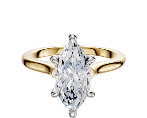 18K Two Tone 6 Prong Hidden Halo Cathedral Dome 2.0mm Engagement Ring