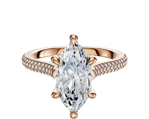 18K Rose Gold 6 Prong Hidden Halo Cathedral Dome 3-Row-Pave 2.0mm Engagement Ring