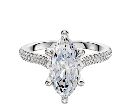 18K White Gold 6 Prong Hidden Halo Cathedral Dome 3-Row-Pave 2.0mm Engagement Ring