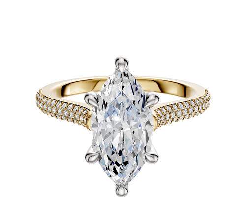 14K Two Tone 6 Prong Hidden Halo Cathedral Dome 3-Row-Pave 2.0mm Engagement Ring
