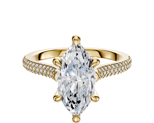 18K Yellow Gold 6 Prong Hidden Halo Cathedral Dome 3-Row-Pave 2.0mm Engagement Ring