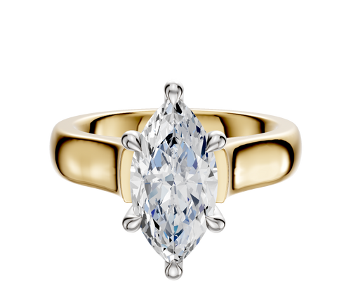 18K Two Tone 6 Prong Hidden Halo Cathedral Dome 4.0mm Engagement Ring