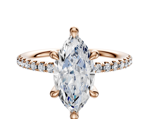 18K Rose Gold 6 Prong Hidden Halo Classic Dome 1-Row-Pave 2.5mm Engagement Ring