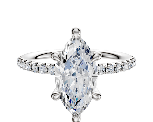 18K White Gold 6 Prong Hidden Halo Classic Dome 1-Row-Pave 2.5mm Engagement Ring